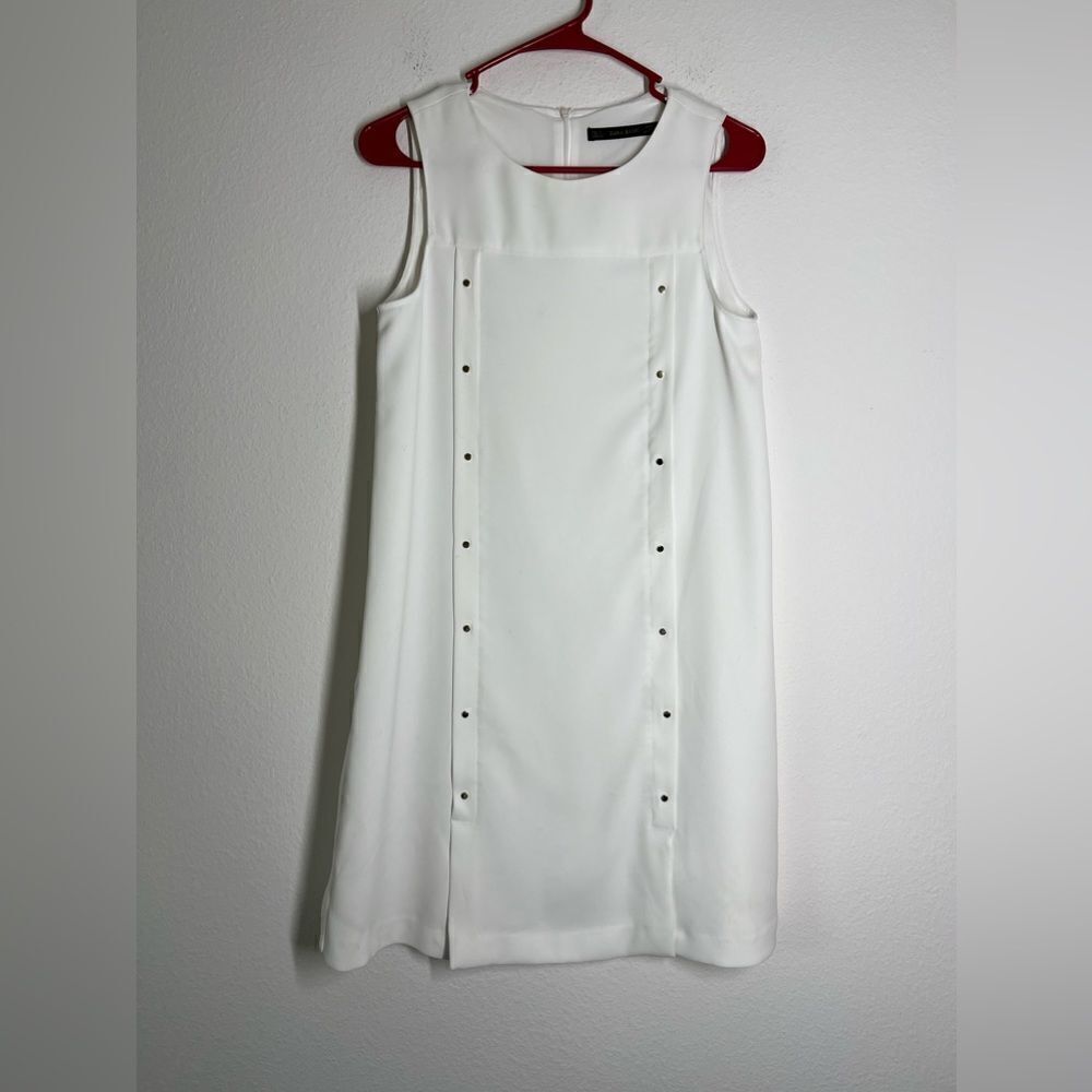 Zara White Minimalist Sleeveless Dress Size S Button-Details Shift